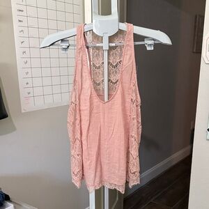 Free People Blush Lace Detail Top